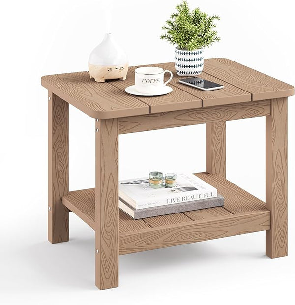 18" Outdoor Side Table, 2-Tier Patio Side Table, Weather Resistant, Easy Assembled - Photo 1