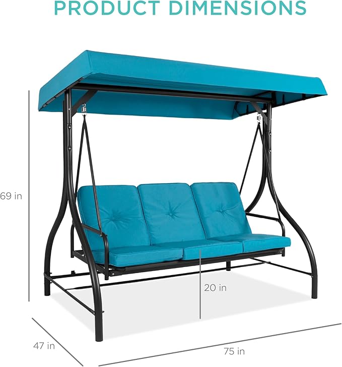 Best Choice Products 3-Seat Outdoor Large Converting Canopy Swing Glider, Patio Hammock Lounge Chair for Porch - Photo 6