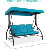 Best Choice Products 3-Seat Outdoor Large Converting Canopy Swing Glider, Patio Hammock Lounge Chair for Porch - Photo 6