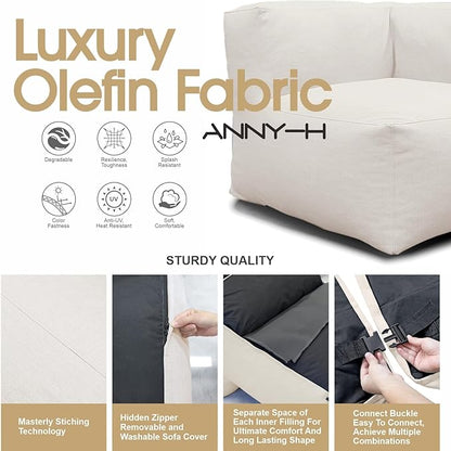 Dineli Modern Coner Chair Arm-Rest Chair Outdoor Furniture Comfy Patio Couch Sofa Outdoor Bean Bag Chair Creating a Unique Patio Garden Modular Contemporary Sofa, Lazy Sofa for Outside (Light Beige)