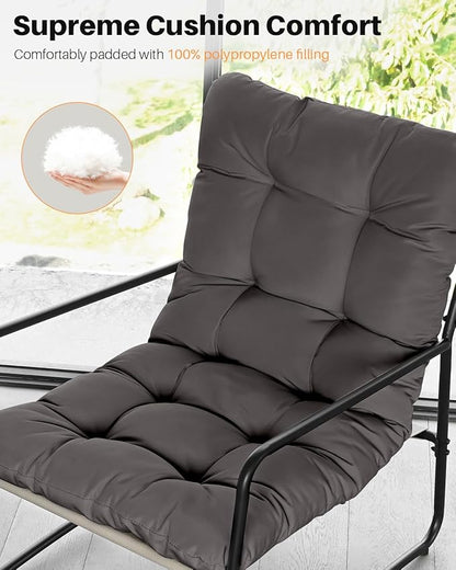 Outdoor Accent Chair, Modern Metal Outdoor Lounge Chair, Comfy Patio Accent Chair with Padded Seat, All Weather Outdoor Patio Chair for Living Room, Apartment, Bedroom, Poolside, Dark Grey