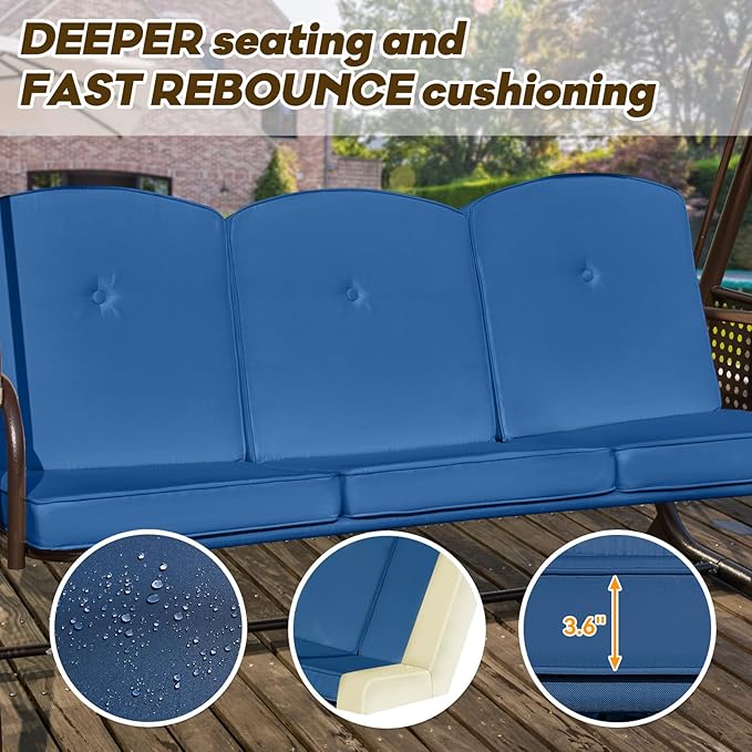 3 in 1 Outdoor Porch Swing with Adjustable Canopy, 3 Seat Outdoor Swing for Adults - Photo 6