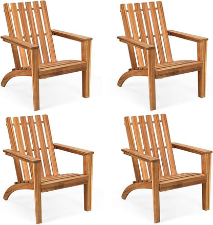 Giantex Adirondack Chair Set of 4 Acacia Wood Outdoor Chairs, 350 lbs Weight Capacity, Weather Resistant Campfire Chairs for Lawn Seating, Garden, Poolside, Balcony, Patio Lounger