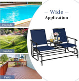 Giantex Outdoor Glider, Rocking Chair with Metal Frame, Center Tempered Glass Table, 2-Person Loveseat - Photo 8