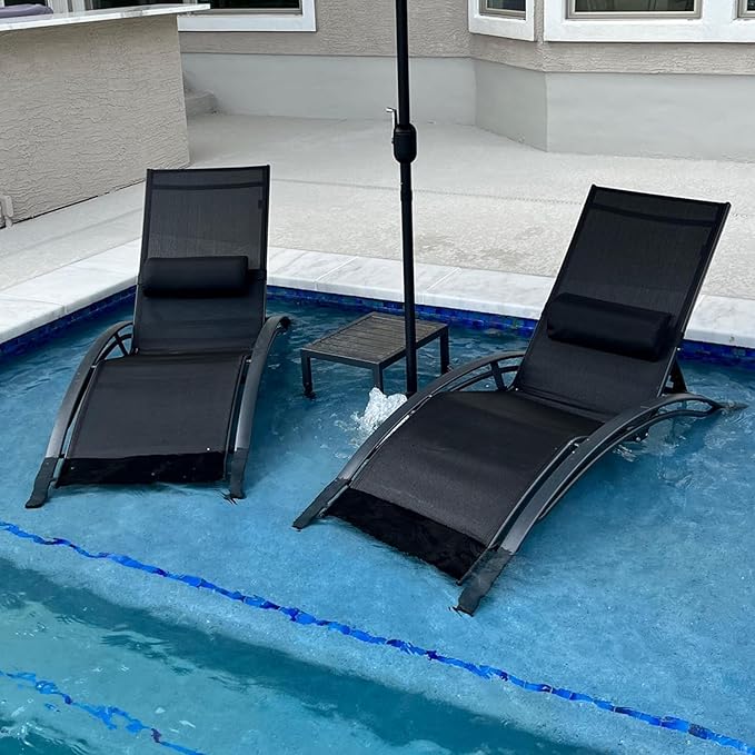 PURPLE LEAF Patio Chaise Lounge Set of 3 Outdoor Lounge Chair Beach Pool Sunbathing Lawn Lounger Recliner Chiar Outside - Photo 1