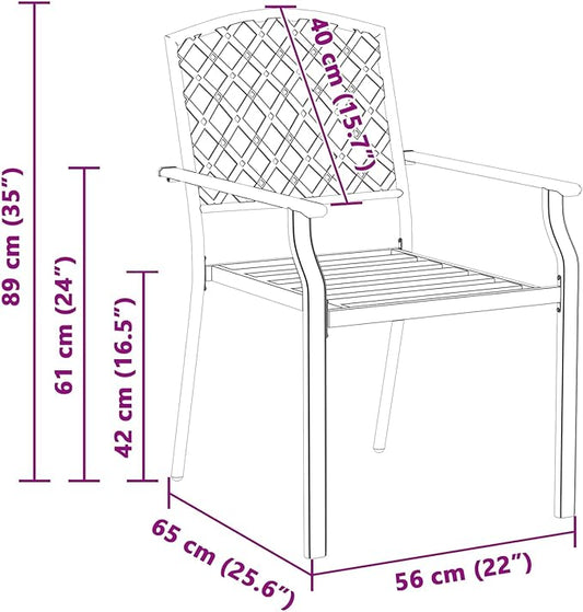 Stackable Garden Chairs 2 Pack, Steel Outdoor Patio with Armrests, Anthracite Modern Dining Chairs for Terrace, Balcony, Backyard, Heavy Duty 242 lb Capacity, Easy Assembly & Space Saving