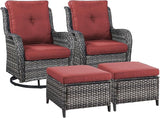 Rilyson Wicker Patio Furniture Set - 4 Piece Rattan Outdoor Sectional Conversation Sets with 2 Swivel Rocking Chairs - Photo 1