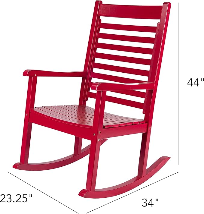 Shine Company Modern Wood Rocking Chair, Ergonomic Wide Seat Porch Rocker, Chili Pepper