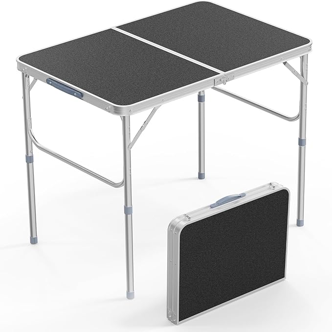 VINGLI 3FT Small Camping Table Adjustable Height Aluminum Folding Table for Picnic Party BBQ - Photo 1