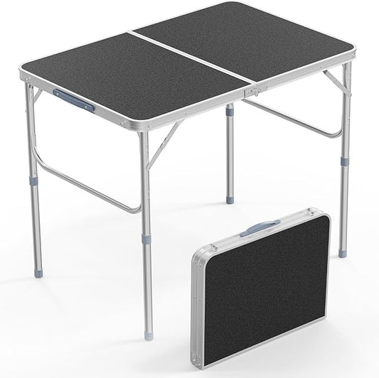 VINGLI 3FT Small Camping Table Adjustable Height Aluminum Folding Table for Picnic Party BBQ, Plastic RV Suitcase Table Portable Lightweight Fold Up Utility Outdoor Tables with Carrying Handle …
