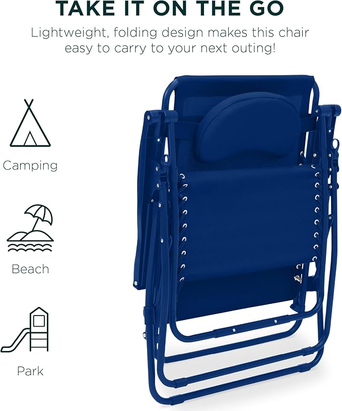 Best Choice Products Oversized Zero Gravity Chair, Folding Outdoor Patio Lounge Recliner w/Cup Holder Accessory Tray - Photo 7