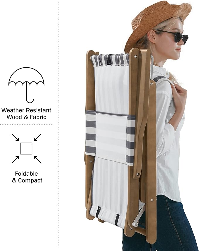Lavish Home Beach Chair - Outdoor Weather-Resistant Wood Folding Chair with Backpack Straps - 4-Position Reclining Seat - Photo 9