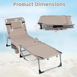 Goplus Tanning Chair with Face Arm Holes, Portable Sunbathing Chair w/4-Level Backrest, Head Pillow - Photo 3