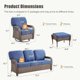 6 Pieces Outdoor Patio Furniture Set, All Weather Wicker Swivel Rocker Patio Chairs High Back Sofa with Ottomans - Photo 2