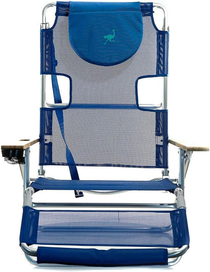 Ostrich the Original 3N1 Lightweight Beach Reclining Lounge Chair with Footrest, Outdoor Furniture for Patio, Balcony, Backyard, or Porch, Blue