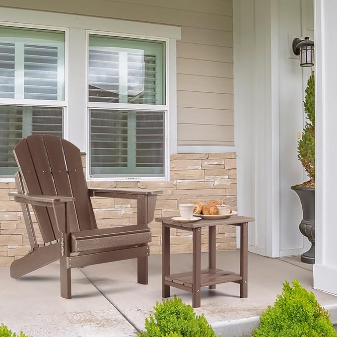 Adirondack Outdoor Side Table, 2-Tier Sturdy Patio End Table Weather Resistant, 16.5" Solid Side Table for Patio, Pool - Photo 2