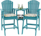 Sundale Outdoor Tall Adirondack Chairs Set of 2 with Table, Patio HDPE Bar Set, 3 PCS Counter Height Dining Bistro Set - Photo 1