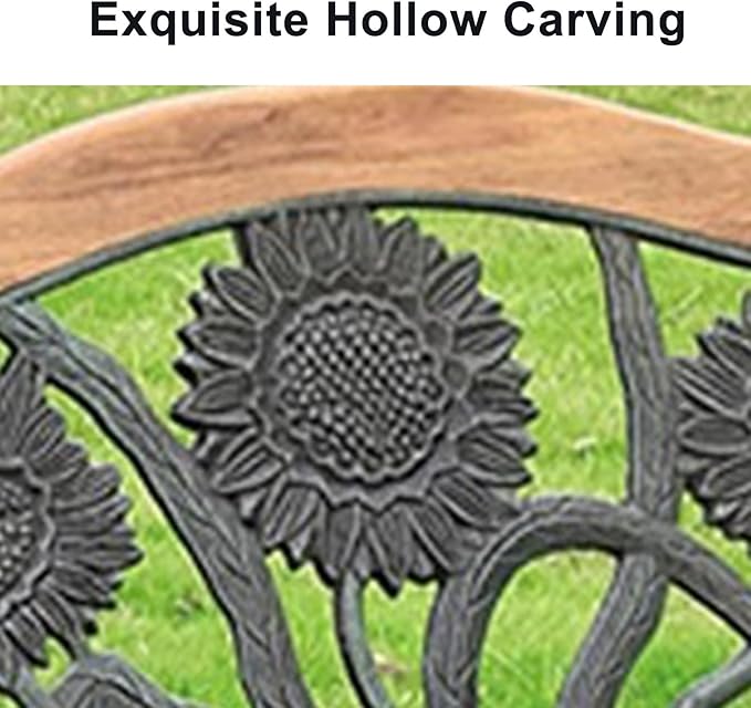 Outdoor Garden Bench, Weatherproof Park Bench, 1-Person Patio Bench with Backrest, Wood & Cast Iron