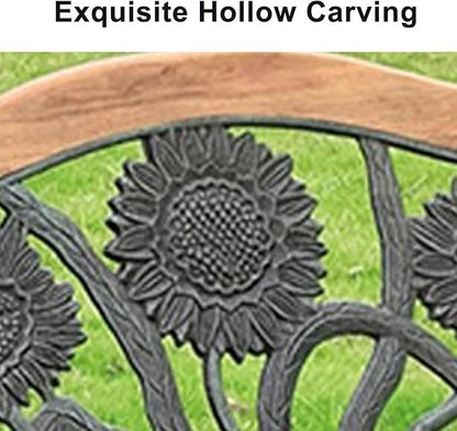 Outdoor Garden Bench, Weatherproof Park Bench, 1-Person Patio Bench with Backrest, Wood & Cast Iron