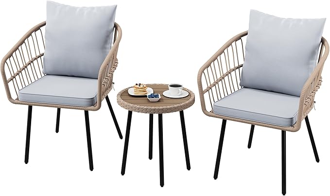 DWVO 3 Piece Patio Bistro Set, Patio Furniture Set Outdoor Wicker Bistro Rattan Chair Conversation Sets with Coffee - Photo 8