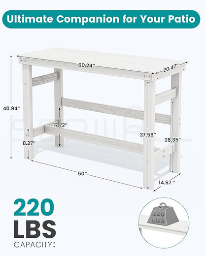 SERWALL 41" Outdoor Bar Table, HDPE Patio Bar Counter Height Table, All Weather Adirondack Outdoor Bar Height Table, Rectangle Patio Bar Table for Outside, Garden, Backyard, Balcony, Poolside, White