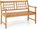 Tangkula Patio Acacia Wood Bench, Wooden 2-Person Outside Chair w/Curved Armrests, Slatted Seat & Backrest - Photo 1