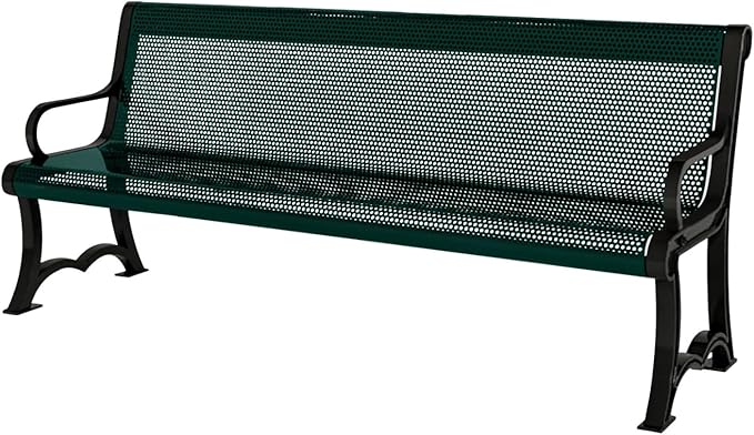 COATEDOUTDOORFURNITURE Coated Outdoor Furniture Heavy-Duty Outdoor Bench Thermoplastic Coated, Punched Steel, Commercial-Grade Garden Bench, Made in America (Portable with Back, 4 Ft, Dark Green)