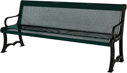 COATEDOUTDOORFURNITURE Coated Outdoor Furniture Heavy-Duty Outdoor Bench Thermoplastic Coated, Punched Steel, Commercial-Grade Garden Bench, Made in America (Portable with Back, 4 Ft, Dark Green)