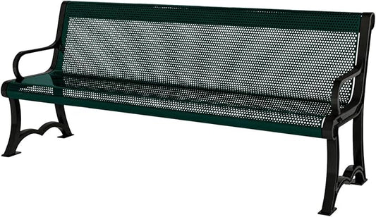 COATEDOUTDOORFURNITURE Coated Outdoor Furniture Heavy-Duty Outdoor Bench Thermoplastic Coated, Punched Steel, Commercial-Grade Garden Bench, Made in America (Portable with Back, 4 Ft, Dark Green)