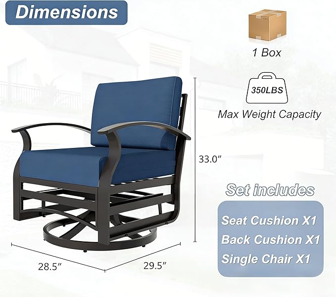 Kurapika 1 Piece Patio Furniture Chair, Outdoor Aluminum Swivel Glider Rocker, Patio Bistro Set Rocking Chair for Porch, Garden, Patio, Navy Blue