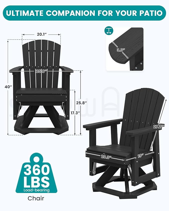 SERWALL Adirondack Swivel Glider, HDPE Glider Set of 4 for Outdoor, All-Weather Glider Rocking Chair for Porch, Balcony - Photo 3