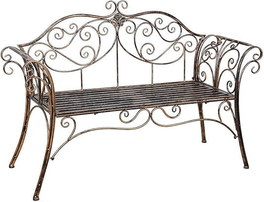 52 in Garden Bench,Cast Iron Outdoor Benches Metal Frame Patio Park Bench for Outside, Front Porch, Park, Lawn, Yard,Backyard and Balcony, Bronze