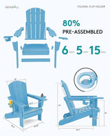 SERWALL Adirondack Chair with Cup Holders - Composite Adirondack Chairs HDPE Outdoor Chairs All Weather Use- Light Blue - Photo 3