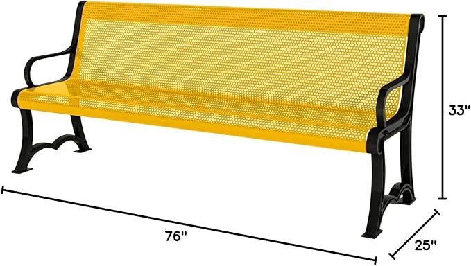 COATEDOUTDOORFURNITURE Coated Outdoor Furniture Heavy-Duty Outdoor Bench Thermoplastic Coated, Punched Steel, Commercial-Grade Garden Bench, Made in America (Portable with Back, 4 Ft, Yellow)