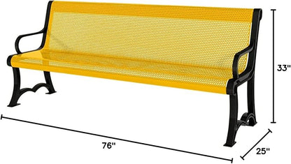COATEDOUTDOORFURNITURE Heavy-Duty Outdoor Bench Thermoplastic Coated, Punched Steel, Commercial-Grade Garden Bench, Made in America (Portable with Back, 4 Ft, Textured Yellow)