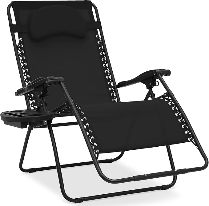 Best Choice Products Oversized Zero Gravity Chair, Folding Outdoor Patio Lounge Recliner w/Cup Holder Accessory Tray, Pillow - Black