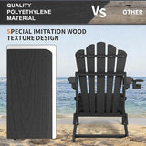 FUNBERRY Folding Adirondack Chairs Set of 2, All Weather HDPE Wood Texture Fire Pit Chairs with Cup Holder for Outdoor - Photo 4
