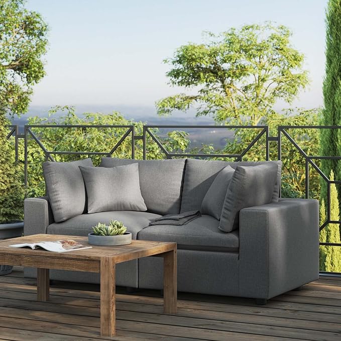 Modway Commix Outdoor Patio Overstuffed Loveseat in Charcoal - Photo 2