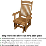 Poly Lumber Patio Glider for One Person, with Cup Holders, High Backrest and Deep Contoured Seat, HIPS Material - Photo 4