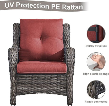 HUMMUH 6 Pieces Patio Furniture Set with Fire Pit Table High Back Outdoor Conversation Set Wicker Patio Couch Outdoor Chairs Ottomans for Balcony Garden,Lawn,Deck