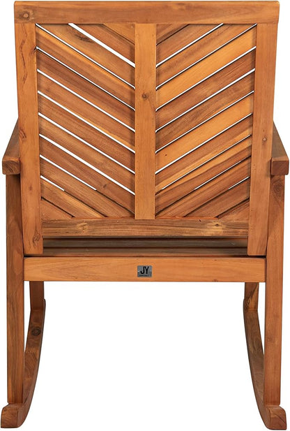 Eyely KCR100A Ted Modern Chevron-Back 300-Lbs Support Acacia Wood Patio Outdoor Rocking Chair for Garden, Lawn, Backyard, Pool, Deck, Beach, Firepit, Teak