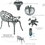Patio Outdoor Park Loveseat Bench for Garden Porch Deck Made Cast Iron Anti-Rust Aluminum Metal - Photo 3