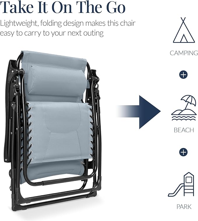 Best Choice Products Oversized Padded Zero Gravity Chair, Folding Outdoor Patio Recliner - Photo 5