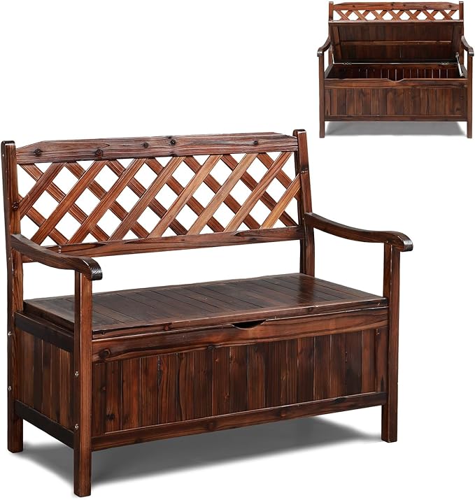 VINGLI Outdoor Storage Bench, Large Wood Deck Box with Seating, Weatherproof Outdoor Bench with Storage Loveseat - Photo 1