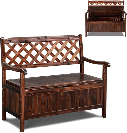VINGLI Outdoor Storage Bench, Large Wood Deck Box with Seating, Weatherproof Outdoor Bench with Storage Loveseat, 2-Person Wooden Patio Bench for Entryway, Backyard, Garden