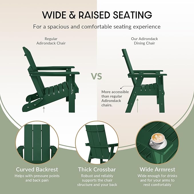 WestinTrends Ashore Outdoor Patio HDPE Plastic Modern Adirondack Dining Chair Dark Green