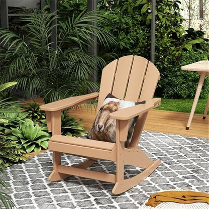 Costaelm Outdoor Adirondack Chair, All Weather Resistant Classic Balcony Chair and Fire Pit Chairs, Adirondack Plastic Outdoor Porch Furniture Rocking Chair High Back HDPE Poly Lumber, Teak