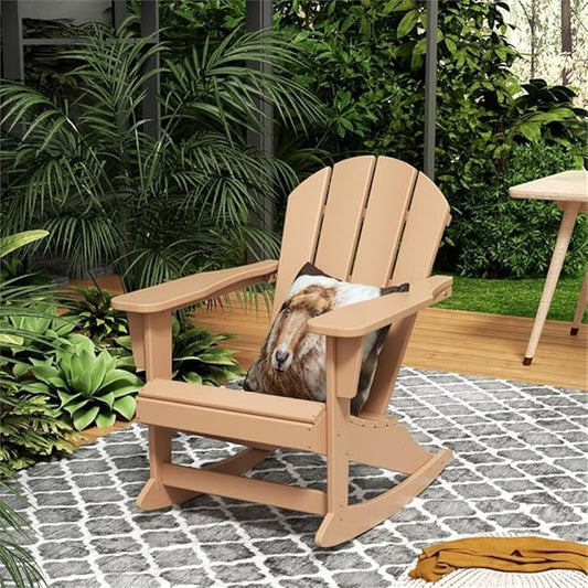 Costaelm Outdoor Adirondack Chair, All Weather Resistant Classic Balcony Chair and Fire Pit Chairs, Adirondack Plastic Outdoor Porch Furniture Rocking Chair High Back HDPE Poly Lumber, Teak