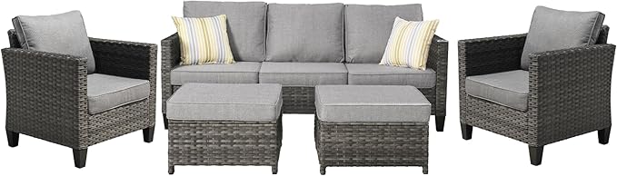 ovios Patio Furniture Set, 5 Pieces Outdoor Wicker Sofa Couch with Ottomans Comfy Cushions - Photo 8