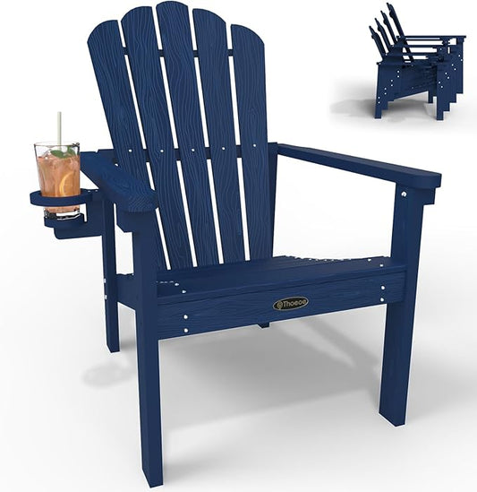Stackable Adirondack Chair, HDPE All-Weather Adirondack Chairs - Durable and Space Saving, Plastic Outdoor Fire Pit Chairs with Cup Holder,Navy Blue